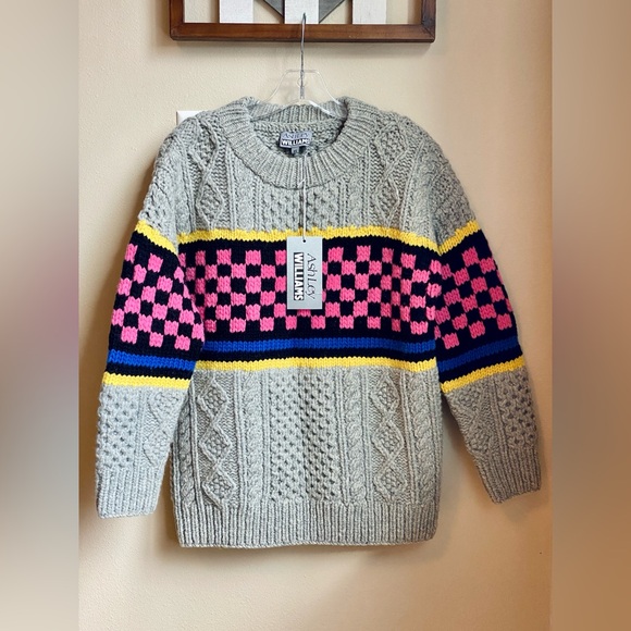 Ashley Williams Sweaters - NWT XS ASHLEY WILLIAMS CHECKERBOARD Chunky Knit Sweater Jumper Gray Black Cable